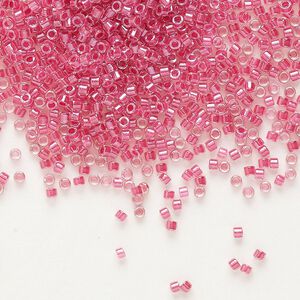 Seed bead, Delica&reg;, glass, pkg/50g, #11 round, translucent rose-lined luster crystal clear (DB-0914).