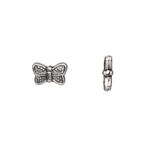 Bead 1pkg50 silver-plated "pewter", 10x6mm butterfly / 2sided, antique