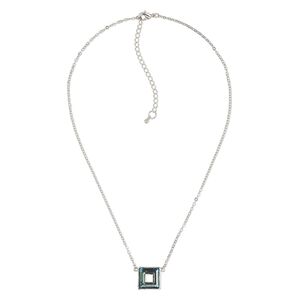 Necklace, Everyday Jewelry&trade;, Crystal Passions&reg; and silver-plated "pewter", Bermuda blue, 16mm square ring, 17-1/2 inches with 2-1/2 inch extender chain and lobster claw clasp. Sold individually.