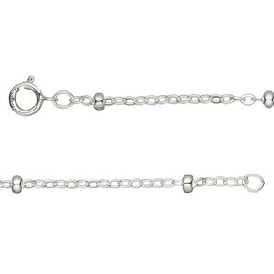 Chain 1pkg1 sterling silver cable, 1.8mm flat / 3x1.5mm rondelle / springring clasp, 18 inch