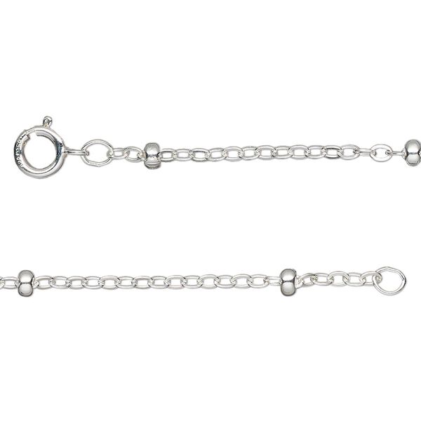 Chain 1pkg1 sterling silver cable, 1.8mm flat / 3x1.5mm rondelle / springring clasp, 18 inch image number 0