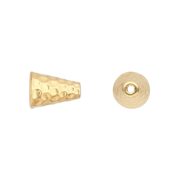 Cone, TierraCast&reg;, gold-plated pewter (tin-based alloy), 12.5x9mm hammered, 6mm inside diameter. Sold per pkg of 2. image number 0