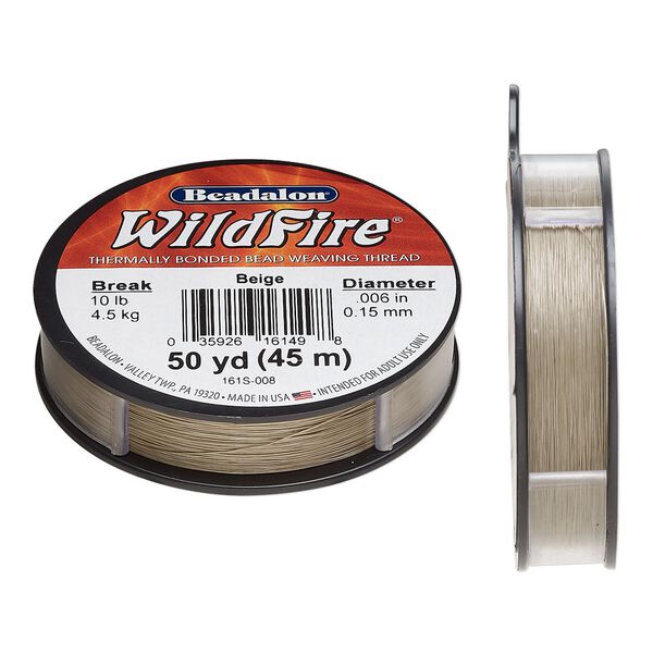 Thread, Beadalon&reg; WildFire&trade; 1pkg1, polyester, beige, 0.15mm with bonded coating, 10-pound test, 50-yard spool. image number 0