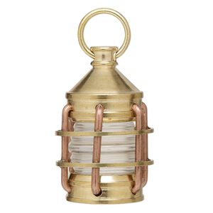 Focal, brass / copper / glass, clear, 37x24mm 3D lantern. Sold individually.