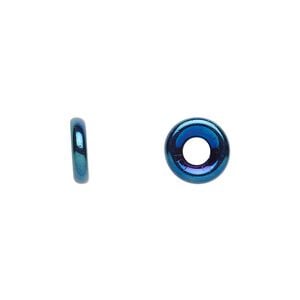 Bead, Czech pressed glass, iris blue, 9.5x3mm ring. Sold per pkg of 50.