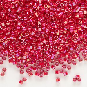 Seed bead, Delica&reg;, glass, pkg/7.5g, #10 round, opaque rainbow red (DBM-0162).