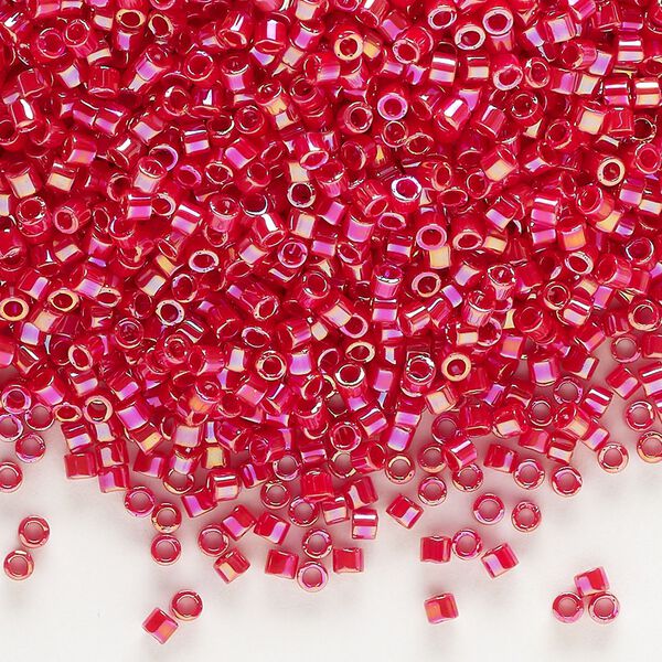 Seed bead, Delica&reg;, glass, pkg/7.5g, #10 round, opaque rainbow red (DBM-0162). image number 0