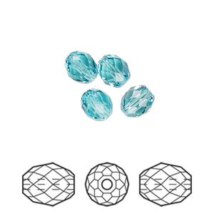 Bead 4pk light turquoise, Crystal Passions&reg; 7x6mm olive briolette 5044