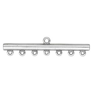 End bar 1pkg2 silver-plated, 44x3.5mm bar / 1sided / 7 loops, brass / antiqued / JBB Findings