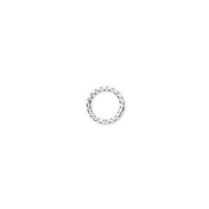 Jump ring 1pkg100 silver-plated, 8mm twisted round, 18 gauge / 6.3mm inside diameter / brass