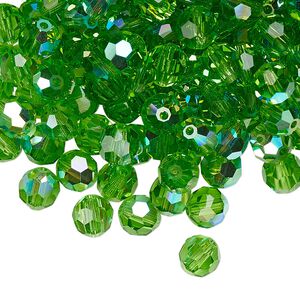 Bead 24pk peridot AB, Preciosa Czech crystal 6mm round