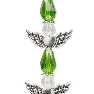Bead mix 1pkg4 silver-plated "pewter", 25x22mm angel, lime green & clear / antique