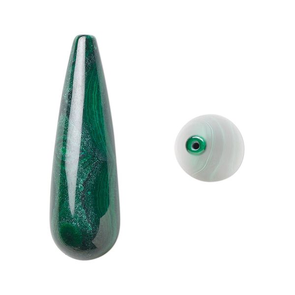 Malachite 1pkg2, half-drilled teardrop bead natural 33x10mm image number 0