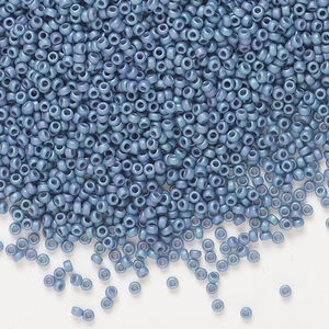 Seed bead, Miyuki, 1pkg250g, glass, #15 rocaille, opaque matte rainbow steel blue (RR-2030)