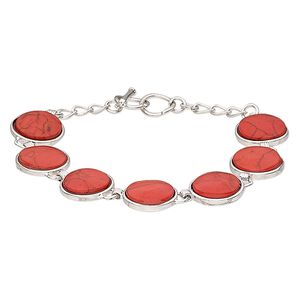 Magnesite / brass / steel 1pkg1, silver-plated round bracelet / 7 inch / toggle clasp / 15mm