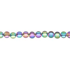 Hemalyke&trade; 1pkg1, electroplated flat round bead 15.5-16 inch 4mm