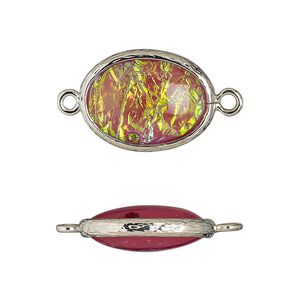 Link, Opalized Ice&trade;, "opal" (resin) and imitation rhodium-finished brass, opaque light purple, 20x15mm double-sided oval. Sold per pkg of 4.
