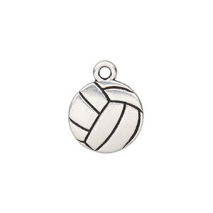 Charm, TierraCast&reg;, antique silver-plated pewter (tin-based alloy), 15.5mm two-sided volleyball. Sold per pkg of 20.