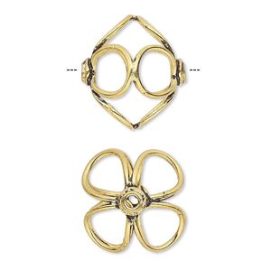Bead 1pkg2 gold-plated, 28x25mm open flower saucer, copper antique