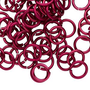 Jump ring 1pkg100 aluminum, 10mm round, 15 gauge / 7.2mm inside diameter / red