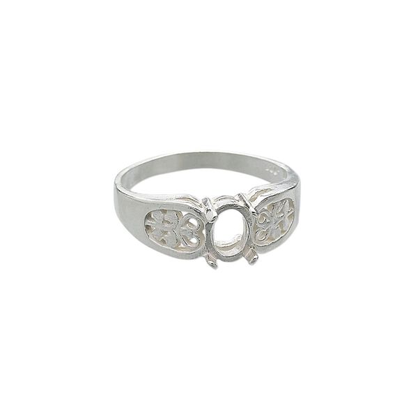 Ring, Sure-Set&trade;, sterling silver, filigree band with 7x5mm 4-prong oval setting, size 8. Sold individually. image number 0