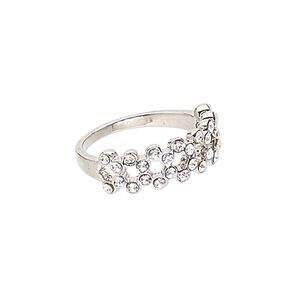 Ring, Czech glass rhinestone and imitation rhodium-plated "pewter" (zinc-based alloy), clear, 7mm wide, size 7. Sold individually.