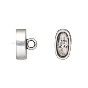 Cord end glue-in 1pkg4 "pewter", 15x8mm smooth oval / 13x6mm inside diameter, antiqued / silver-finished