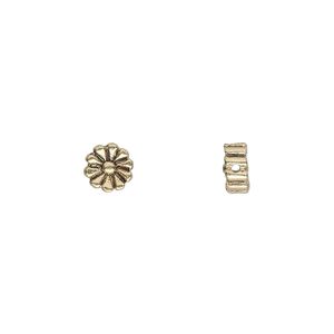 Bead 1pkg20 gold-finished "pewter", 6mm flat daisy / 2sided, antique