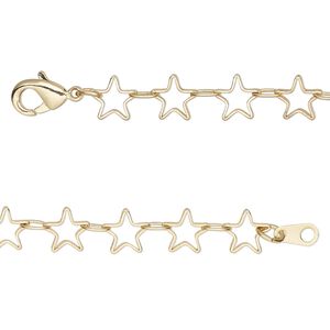 Chain 1pkg1 star, 6.5mm open / lobster claw clasp, gold-finished brass 24 inch