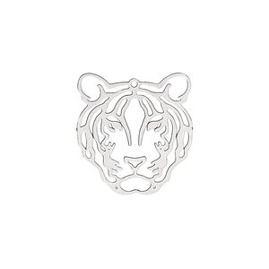 Charm, Lazer Lace&trade;, stainless steel, 20x19mm single-sided domed tiger. Sold per pkg of 4.