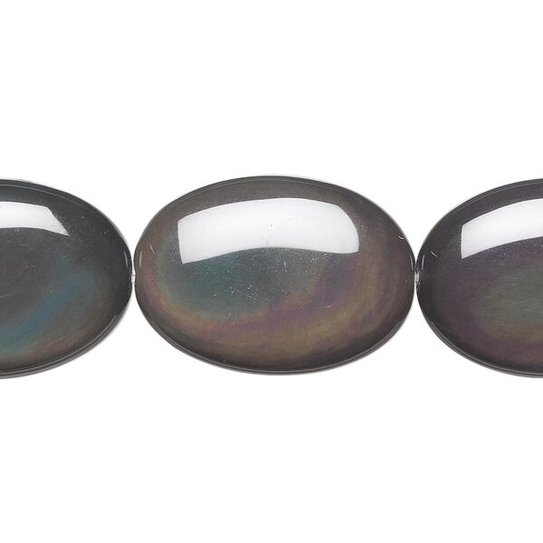 Rainbow obsidian 1pkg1, puffed oval bead natural 8 inch 25x18mm image number 0