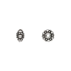 Bead 1pkg2 sterling silver, 8x5mm beaded rondelle, antiqued