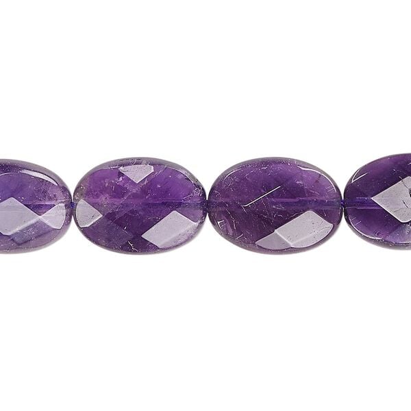 Amethyst 1pkg1, hand-cut faceted flat oval bead natural 15.5-16 inch 14x10mm image number 0