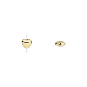Bead 1pkg2 gold-finished sterling silver, 6mm heart
