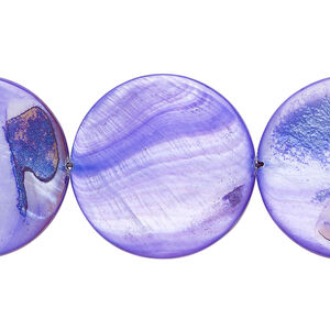 Mother-of-pearl shell 1pkg1, puffed flat round bead 15 inch purple 24-25mm