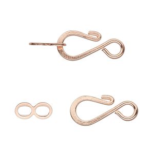 Clasp hook&eye 1pkg10 copper-plated, 12.5x8.5mm flat, brass 1-strand