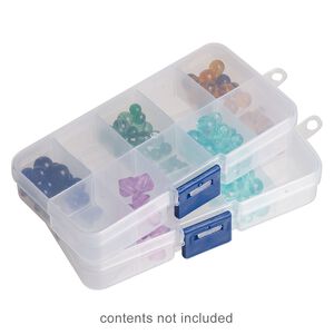 Organizer box, plastic, clear and blue, 5 x 2-1/2 x 1-inch with hang tab, 10 compartments. Sold per pkg of 4.