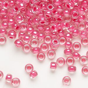 Seed bead, Miyuki, glass, pkg/250g, #6 rocaille, translucent carnation pink-lined luster crystal clear (RR-208).