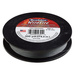 Thread, Beadalon&reg; WildFire&trade;, polyester 1pkg1, grey, 0.15mm with bonded coating, 10-pound test, 300-yard spool.