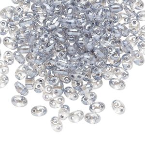 Seed bead, Preciosa Twin&trade; Czech glass, pkg/250g, 5x2.5mm oval, transparent light grey terra color-lined clear, (38642).