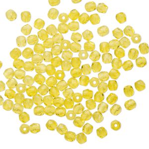 Bead 1pkg120 Czech fire-polished glass, 3mm faceted round, transparent yellow