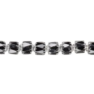 Bead, Czech glass, opaque jet and metallic silver, 6mm round cathedral. Sold per 15-1/2" to 16" strand.