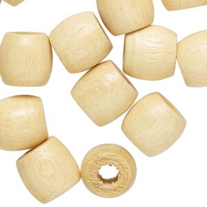 Bead, wood (waxed), natural, 12x11mm barrel. Sold per pkg of 100.