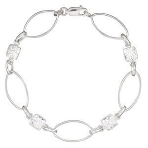 Bracelet, Create Compliments&reg;, sterling silver, 6mm square / 6x4mm oval / 19x10mm marquise, 7 inches with lobster claw clasp. Sold individually.