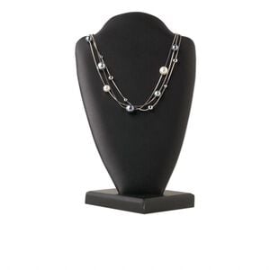 Necklace, 3-strand, imitation rhodium-finished brass and pewter (tin-based alloy) with acrylic pearl, white and peacock, 15" to 16" snake chain with lobster claw clasp and 2-inch extender chain. Sold individually.