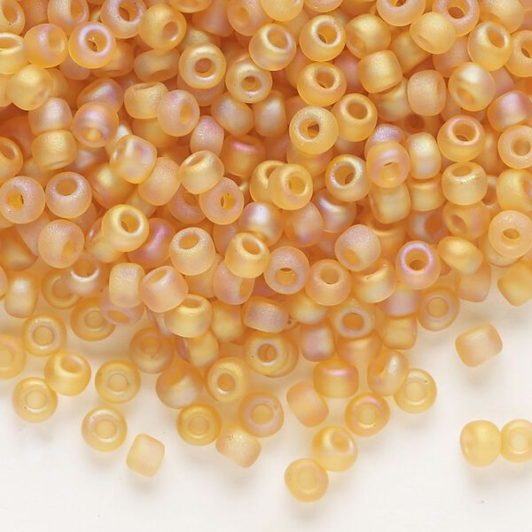 Seed bead, Dyna-Mites&trade;, glass, transparent frosted rainbow amber yellow, #6 round. Sold per 1/2 kilogram pkg. image number 0