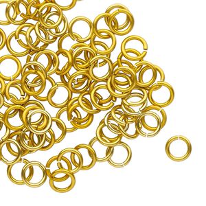 Jump ring 1pkg100 aluminum, 6mm round, 18 gauge / 4.2mm inside diameter / gold