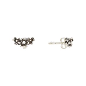 Earstud, Create Compliments&reg;, antiqued sterling silver and crystal, clear, 11.5x5mm flower. Sold per pair.