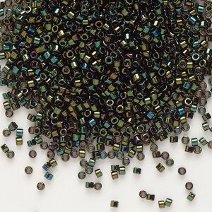 Seed bead, Delica&reg;, glass, pkg/7.5g, #11 round, opaque metallic iris forest green (DB-0003).
