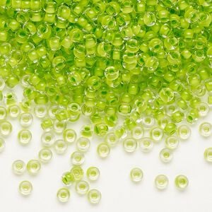 Seed bead, Preciosa Ornela Czech glass, pkg/500g, #8 rocaille, transparent terra intensive lime-lined clear, (08A54).